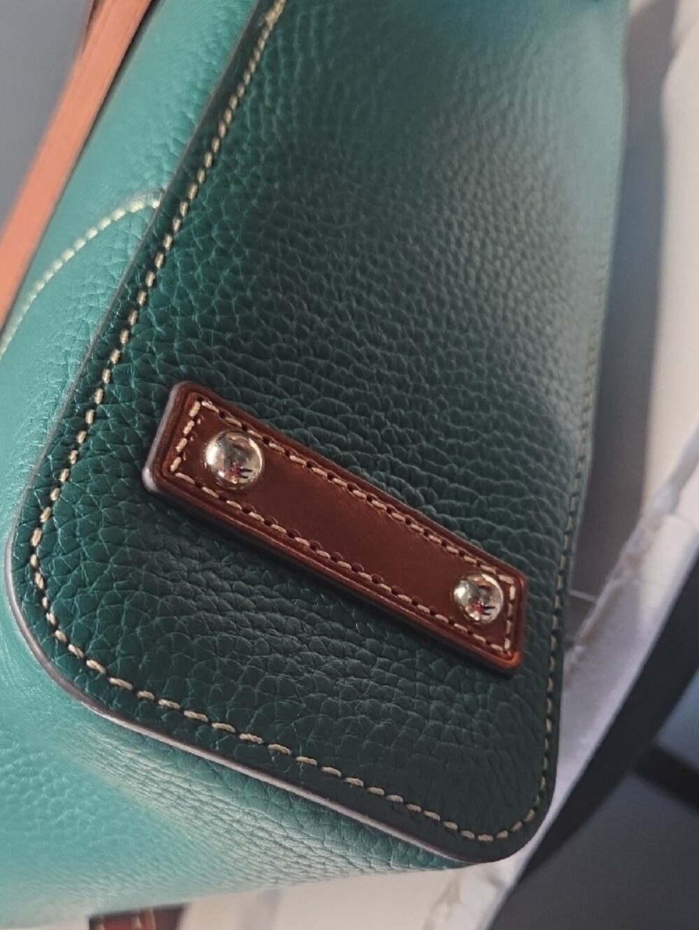Dooney & Bourke Green Pebble Leather Tote with Brown Straps - Picture 5 of 12